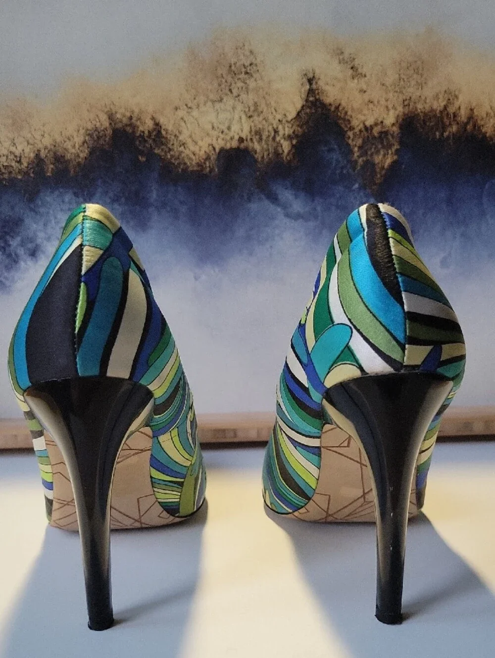 Type Z Blue, Green & Teal Patterned High Heel Pumps